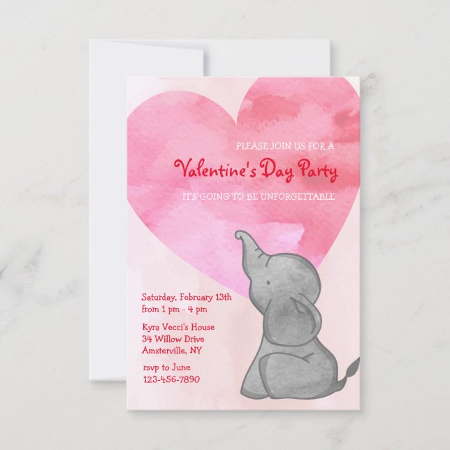 Elephant Love Valentine's Day Party Invitation (Devant)