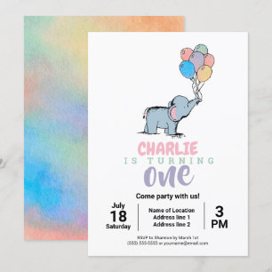 Éléphant lunaire et ballons Invitations d'annivers