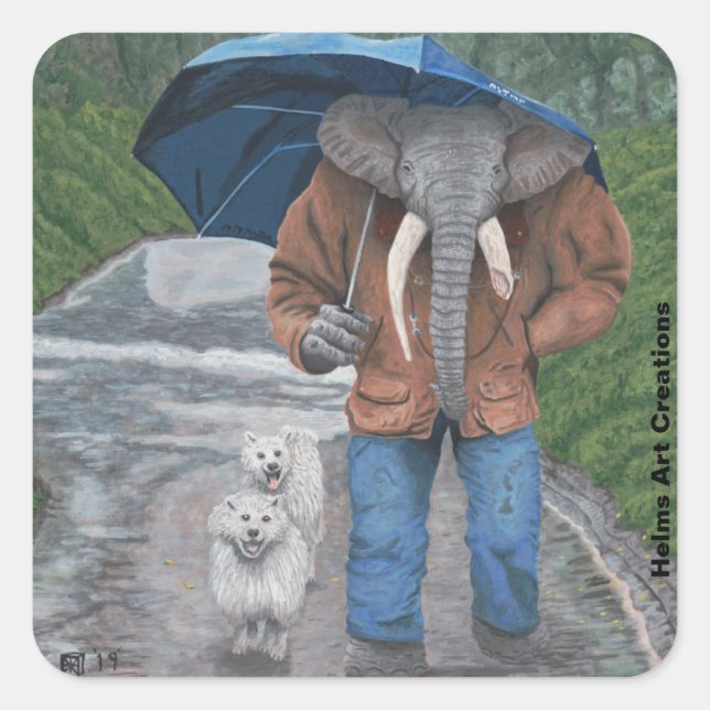 Eléphant Man Chien Marcher Imaginaire Art Stickers (Devant)