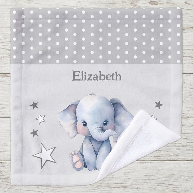 Éléphant mignon ajouter nom pois étoiles gris (Créateur téléchargé)