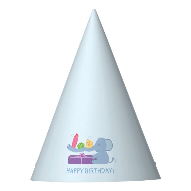 Éléphant Mignon avec Chapeau de Fête d'Anniversair (Devant)