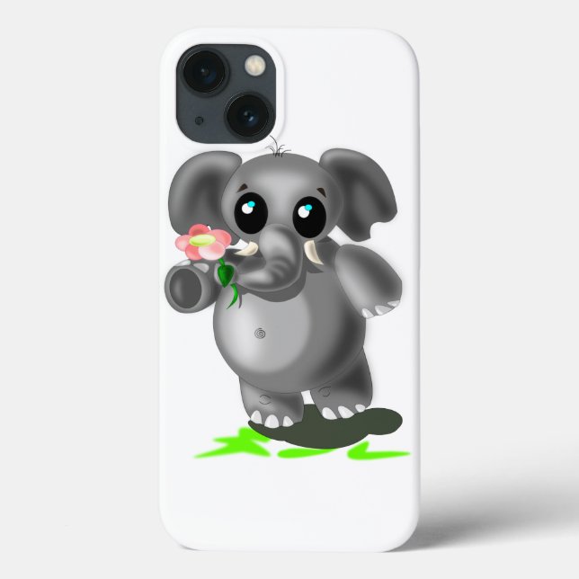 Eléphant mignon avec coque iphone à fleurs (Verso)