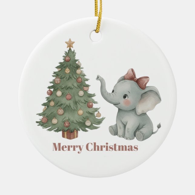 Éléphant Mignon avec Ornement d'Arbre de Noël (Devant)