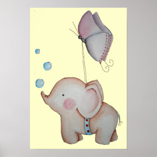 Eléphant mignon avec papillon Poster