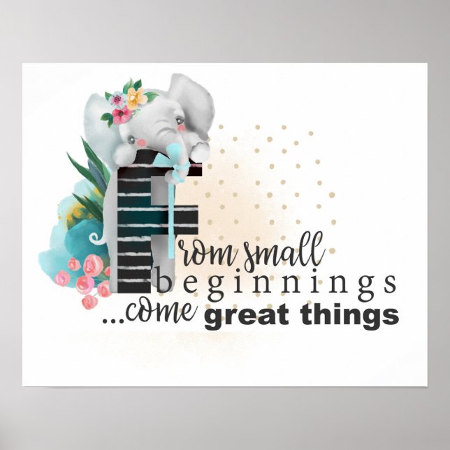 Elephant mignon bébé dire Floral Poster (Devant)
