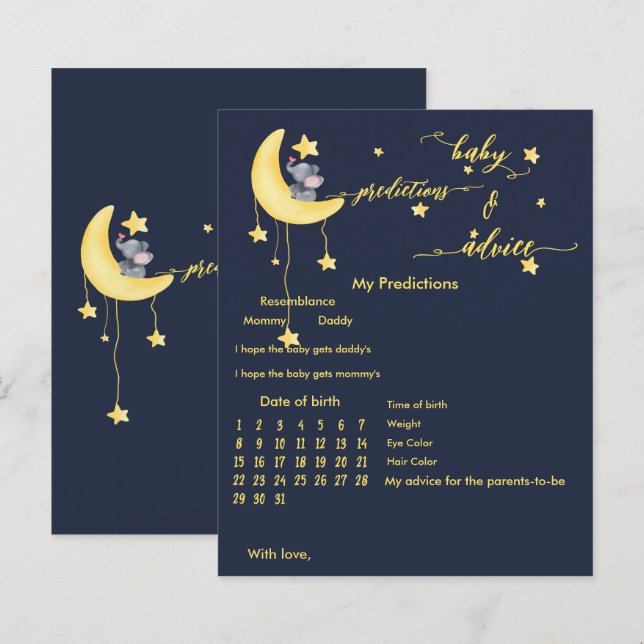 Eléphant mignon et petit Baby shower papillon Jeu (Devant / Derrière)