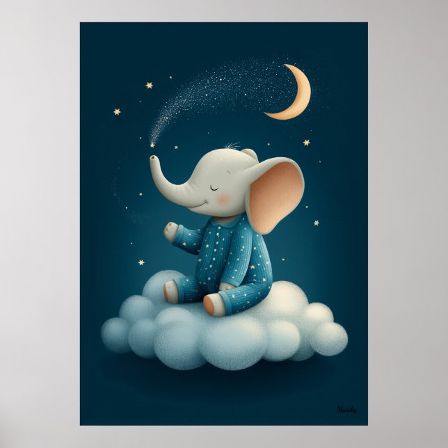 Éléphant Mignon sur Nuage Décoration de Chambre de (Devant)