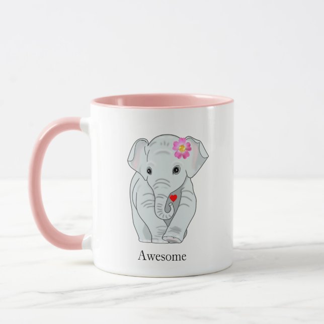 Éléphant Mignon Tenant une Tasse en Forme de Cœur (Gauche)