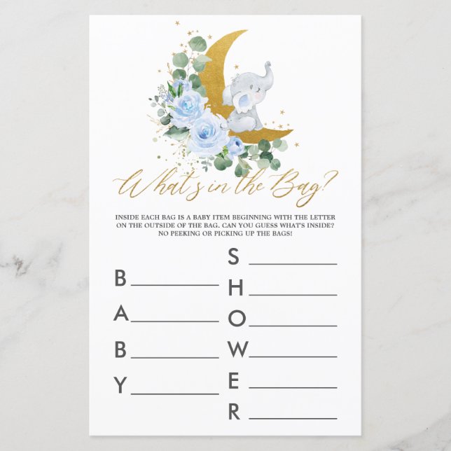 Elephant Moon Blue Floral What's In the Bag Game (Devant)