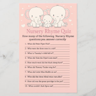 Elephant Nursery Rhyme jeu de baby shower