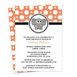 Elephant Orange Polka Dot Baby Douche Invitations