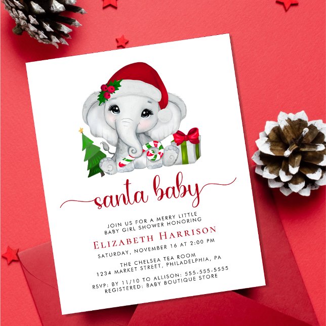 Elephant Père Noël Baby Girl Shower Invitation (Créateur téléchargé)