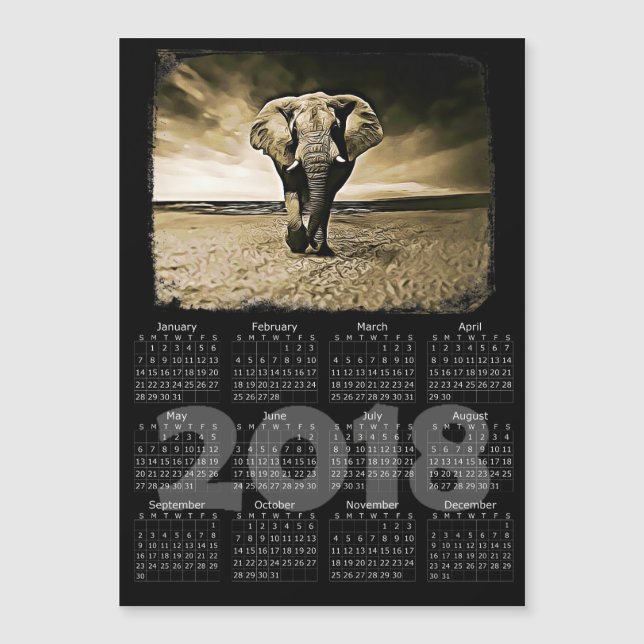 Elephant Photo 2018 Calendrier Carte magnétique (Devant)