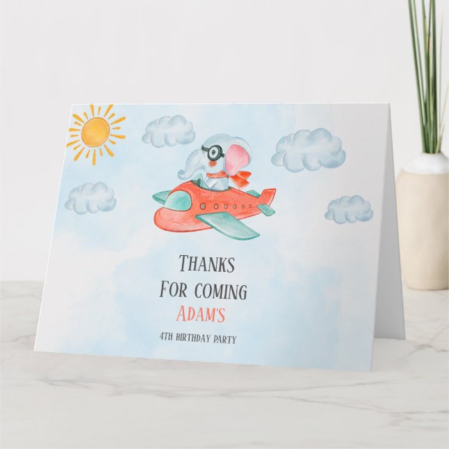 Elephant Pilote Anniversaire Plier Carte de remerc (Devant)