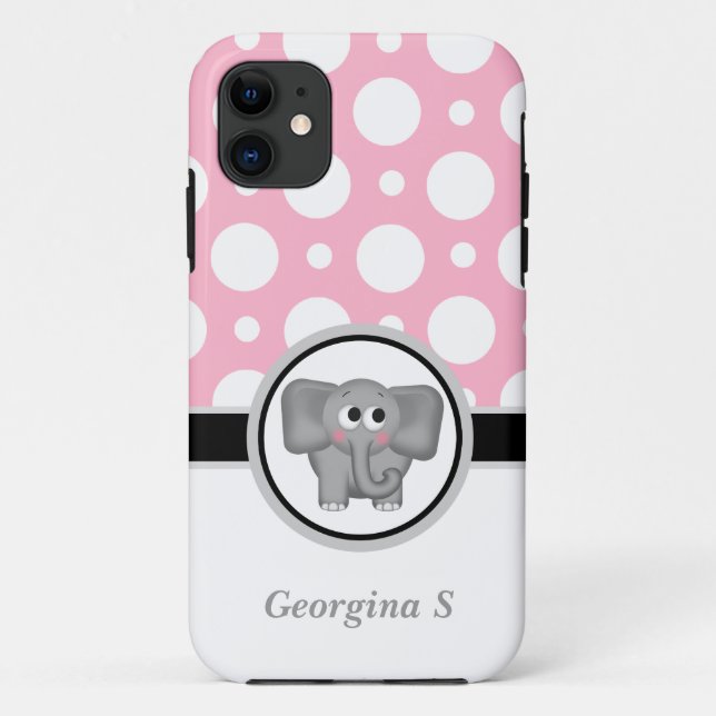 Eléphant Pink & White Polka Dot iPhone 5 Coque (Dos)