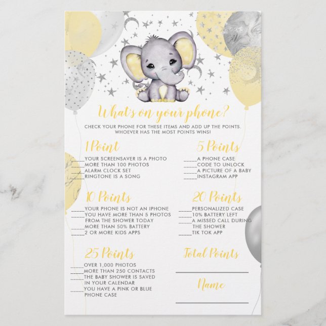 Elephant Qu'y a-t-il sur votre jeu de Baby shower  (Devant)