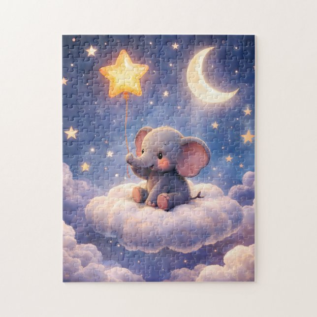 Éléphant rêveur et lune de minuit puzzle 252 pièce (Vertical)
