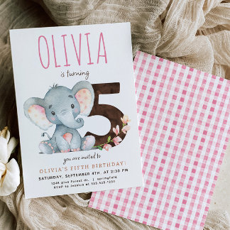 Eléphant rose Cinquième Invitation Anniversaire