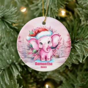 Eléphant rose de Noël Enfants Ornement photo