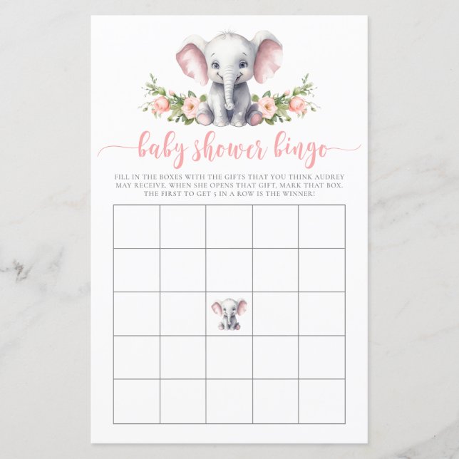 Eléphant rose Floral Bingo Jeu de douche (Devant)