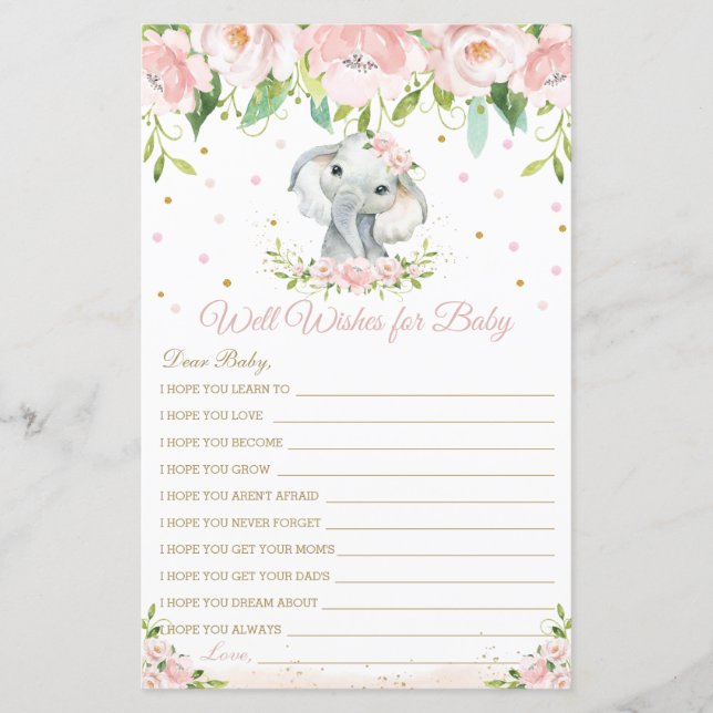 Elephant rose Floral Wives for Baby Card (Devant)