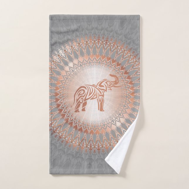 Eléphant rose Gold Grey Mandala (Serviette à main)
