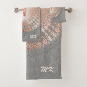 Eléphant rose gris or Mandala Initiales