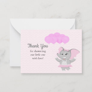 Eléphant rose mignon Merci Cartes