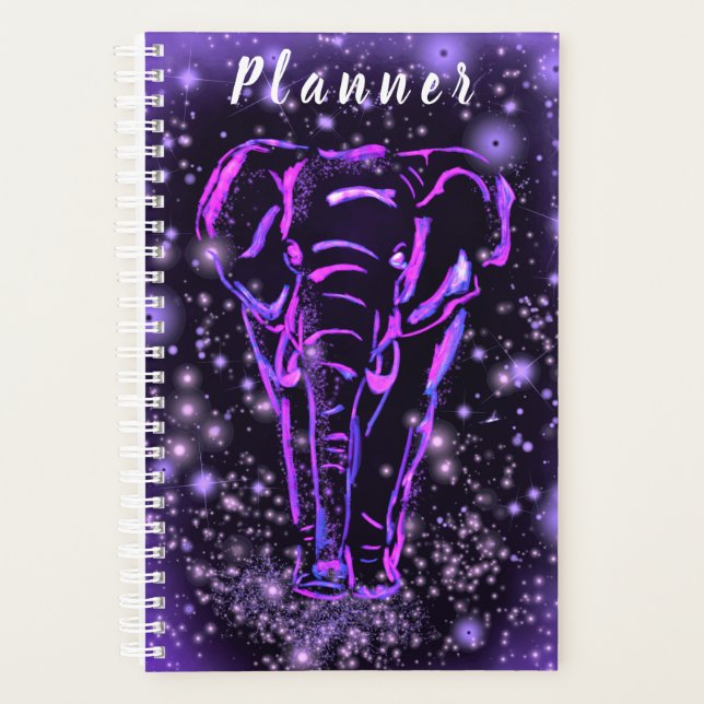 Eléphant Rose Violet Neon Marchant La Nuit étoilée (Devant)