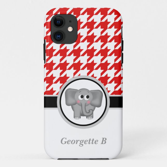 Elephant rouge et blanc Houndstooth iPhone 5 Coque (Dos)
