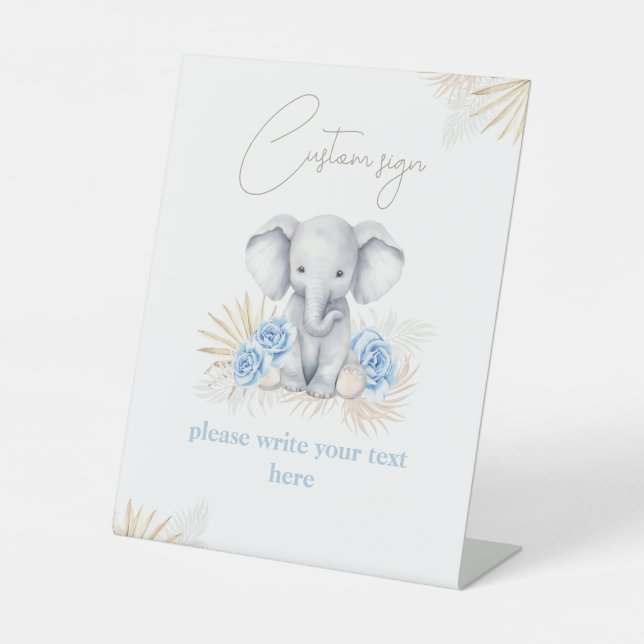 Elephant Safari Boho Baby shower bleu Panneau pers (Recto)