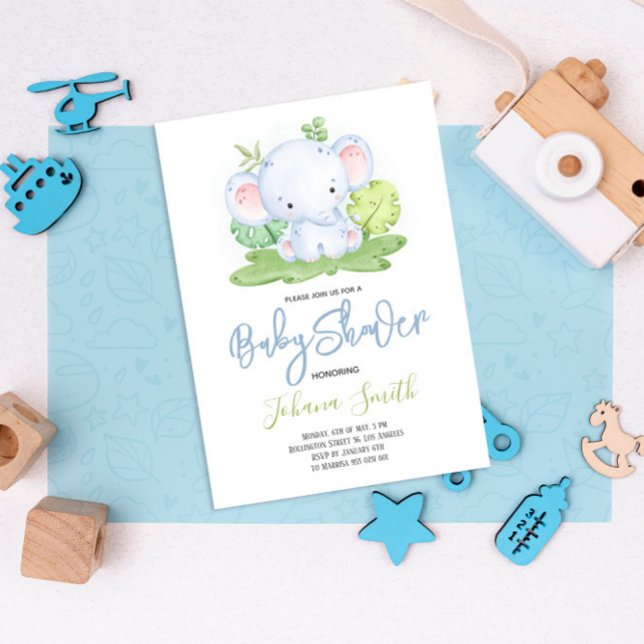 Elephant Safari Boy Baby shower Invitation (Créateur téléchargé)
