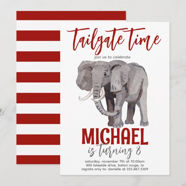 Elephant Tailgate Anniversaire Invitation (Devant / Derrière)