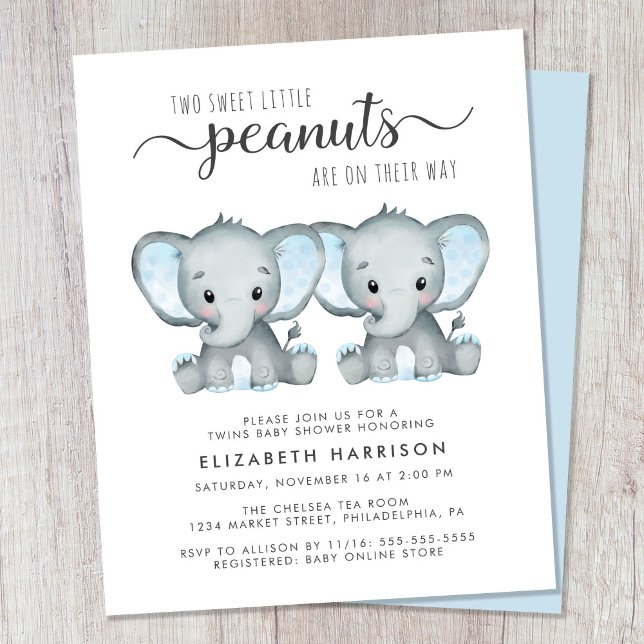 Elephant Twin Baby Boys Douche Budget Invitation (Créateur téléchargé)
