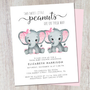 Elephant Twin Baby Girls Douche Budget Invitation