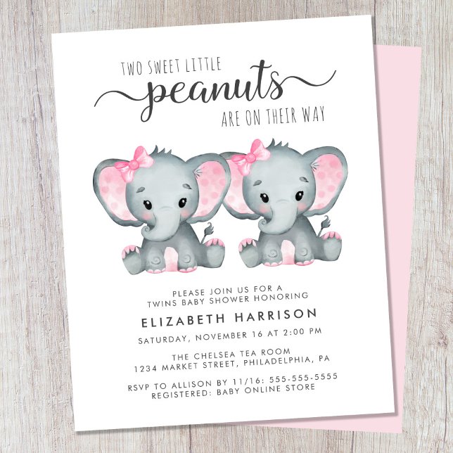 Elephant Twin Baby Girls Douche Budget Invitation (Créateur téléchargé)