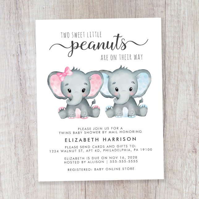 Elephant Twin Boy Girl Baby shower par Invitation  (Créateur téléchargé)