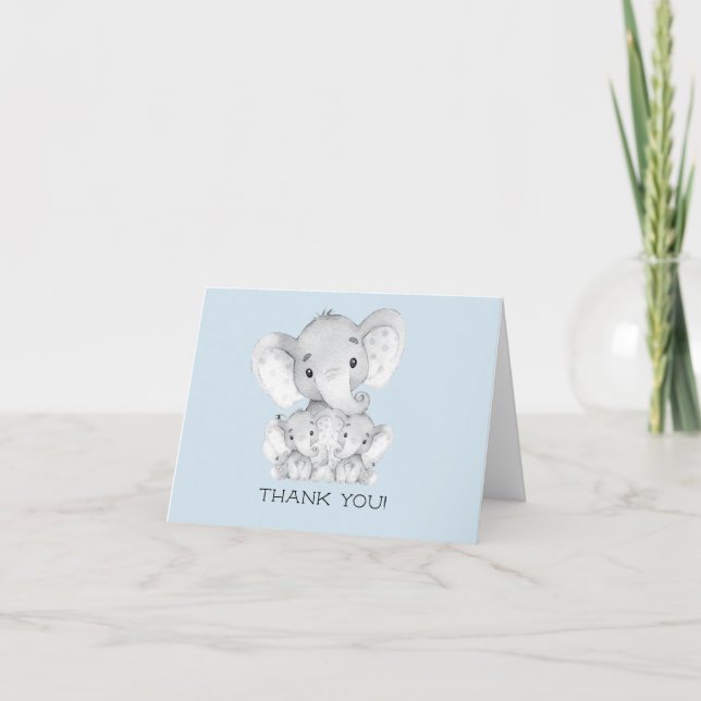 Elephant Twin Boys Baby shower Merci Note (Devant)