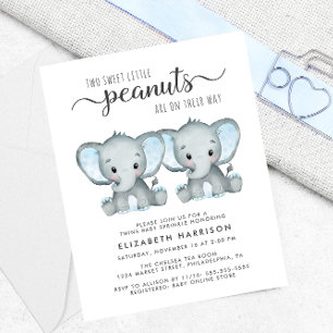 Elephant Twin Boys Baby Sprinkle Budget Invitation