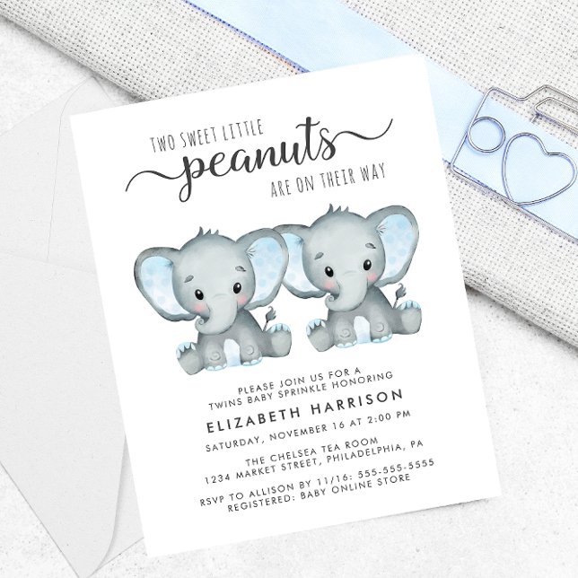 Elephant Twin Boys Baby Sprinkle Budget Invitation (Créateur téléchargé)