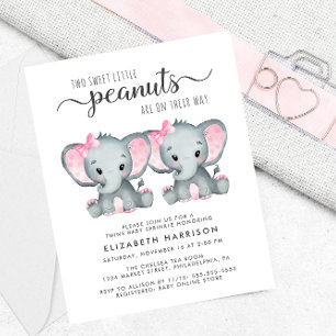 Eléphant Twin Girls Baby Sprinkle Budget Invitatio