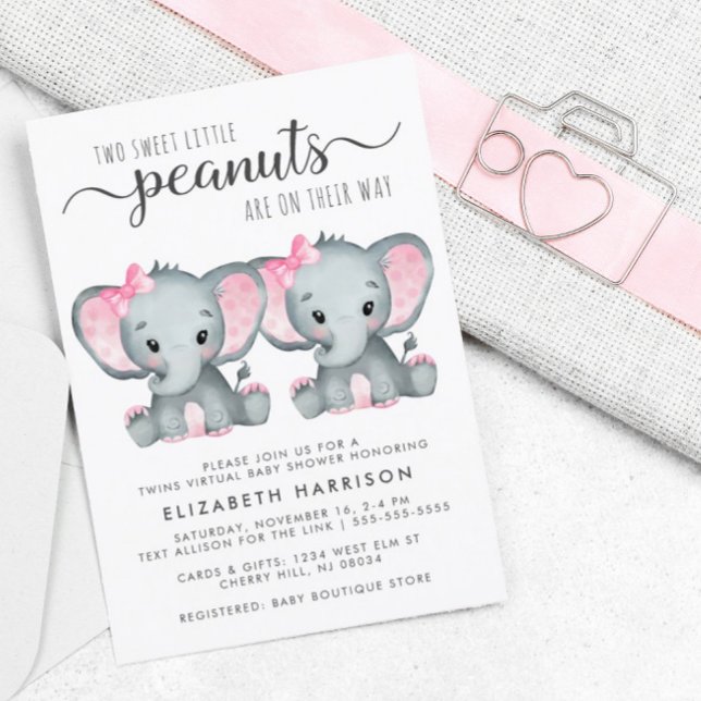 Eléphant Twin Girls Virtual Shower Budget Invitati (Créateur téléchargé)