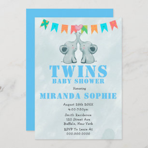 Elephant Twins Aquarelle Bébé Douche Invitations