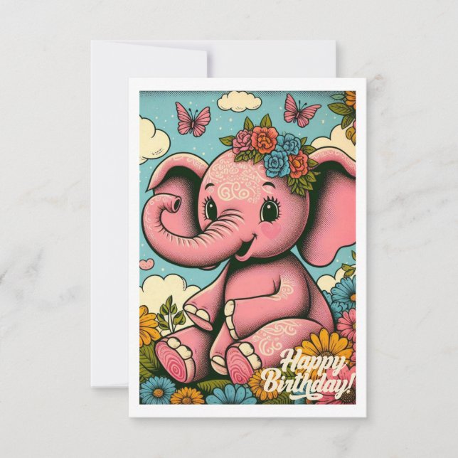 Éléphant Vintage Boho pour 1er anniversaire (Devant)