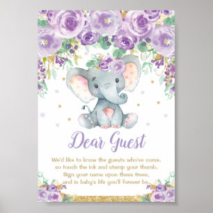 Elephant violet Baby shower empreinte livre d'or