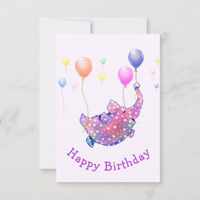 Eléphant volant avec ballons amusant carte d'anniv (Devant)