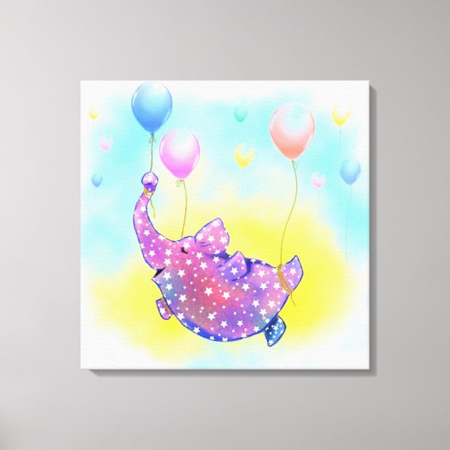 Eléphant Volant avec Ballons toile Imprimer (Recto)