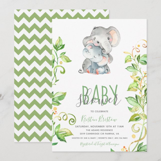 Elephant Zoo Animal Unisex Baby shower Invitation (Devant / Derrière)