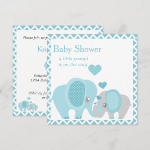 Eléphants adorables, Baby Boy Shower Invitation