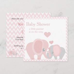 Eléphants adorables, Baby Girl Shower Invitation